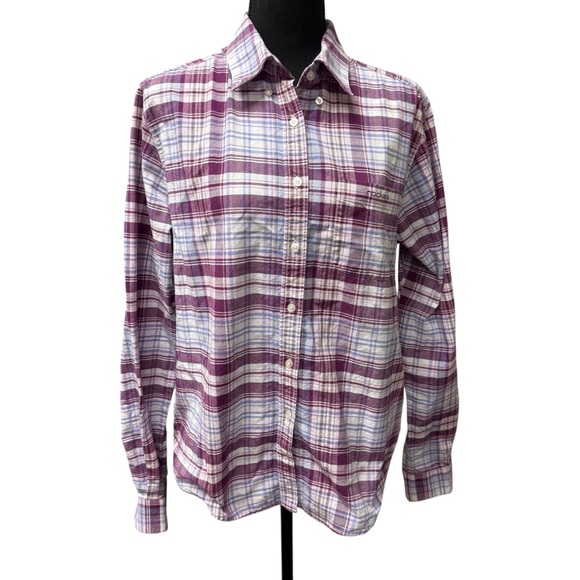 Rockies Tops - Rockies Purple Plaid Western Button Down Shirt Cotton Cowgirl Rodeo Large